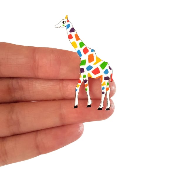 Giraffe Brooch - Handcoloured - Animal Badge
