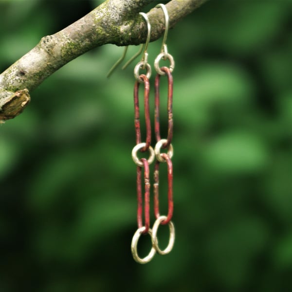 Copper and Silver Paperclip Links  Dangle Earrings