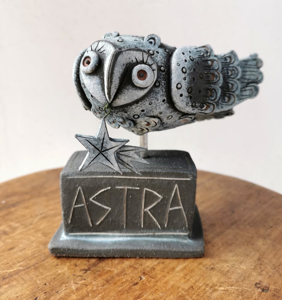 Owl sculpture in clay Ceramic owl art Owl ornament