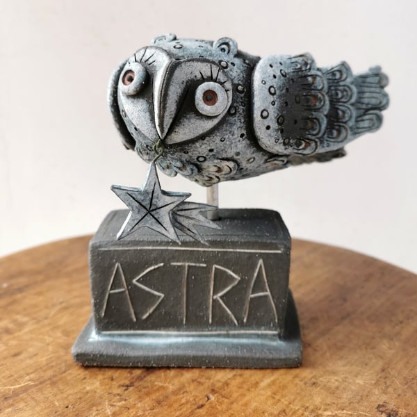 Owl sculpture in clay Ceramic owl art Owl ornament
