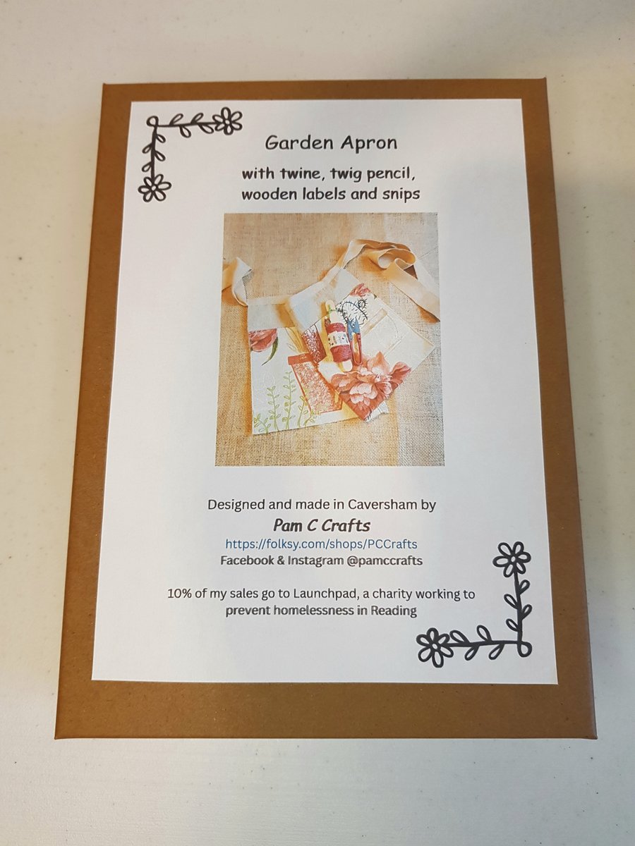 Garden apron boxed gift set: rose & flower pot design