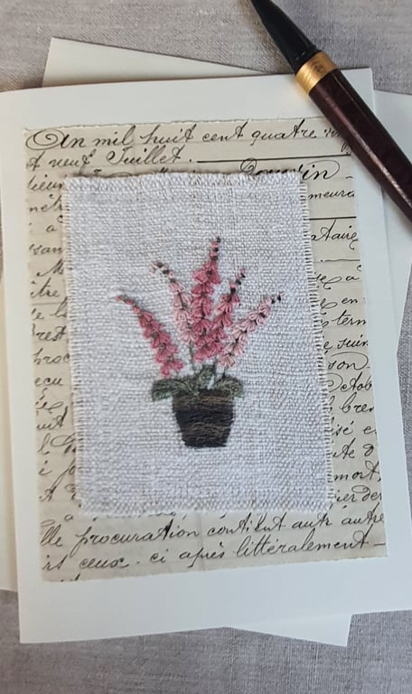 Hand embroidered blank greetings card