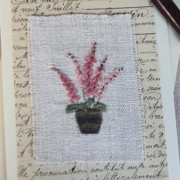 Hand embroidered blank greetings card