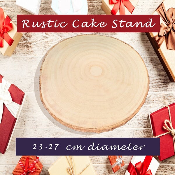 Large Cake Stand, Rustic Cake Stand, Wood Slice With Bark, Natural Wooden Rustic