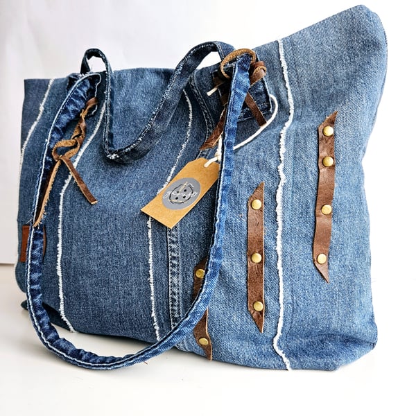 Jeans tote bag, blue denim bag, shopper bag, school bag, sustainable handbag