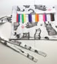 Grey roll up pencil case for kids, cats cotton fabric 