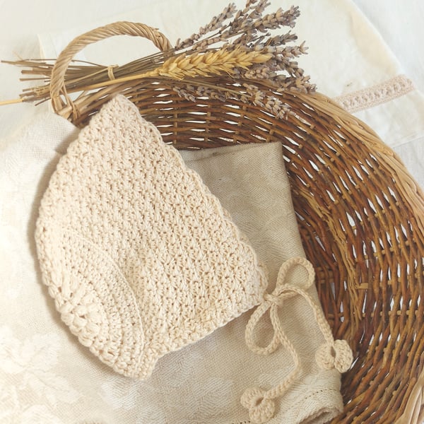 Organic cotton baby bonnet, 0-6 months