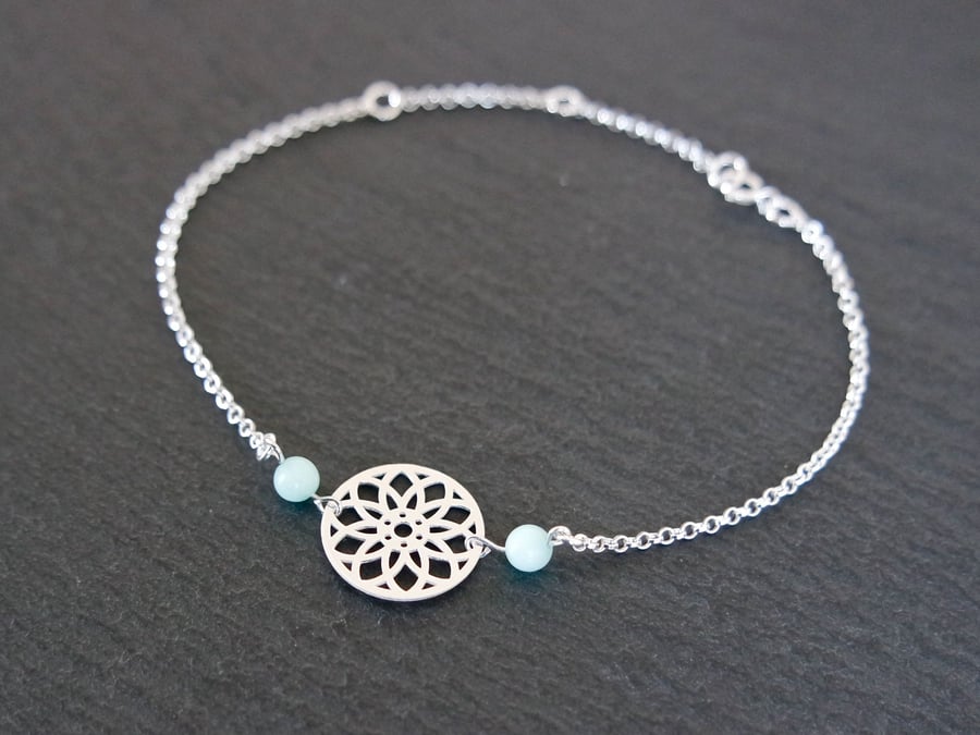 925 Sterling Silver Mandala Bracelet - Quartz turquoise