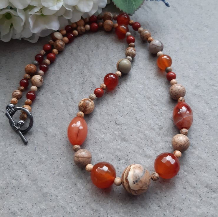 Handmade Natural Agate & Jasper Multi-Layer Necklace