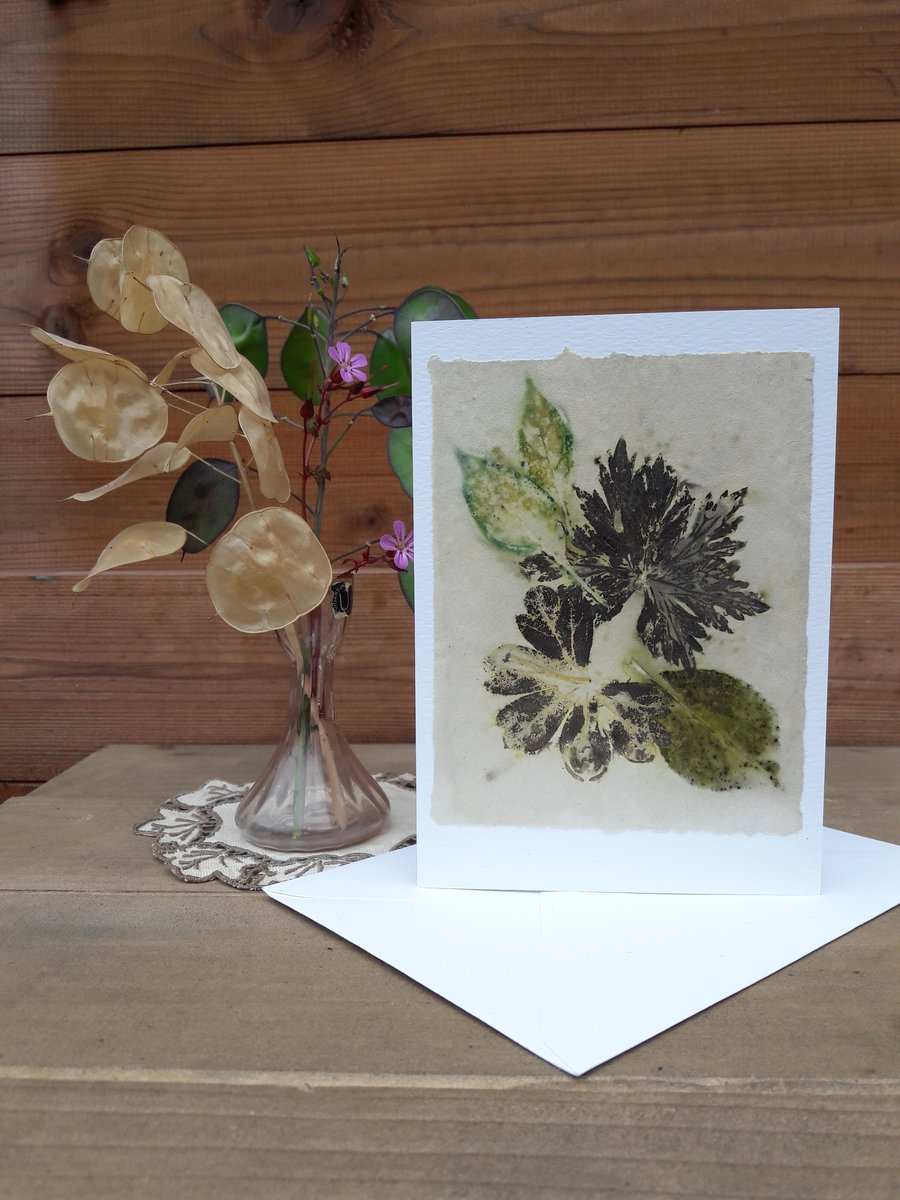Handmade Geranium, Weigela and Chilli Eco Print Card