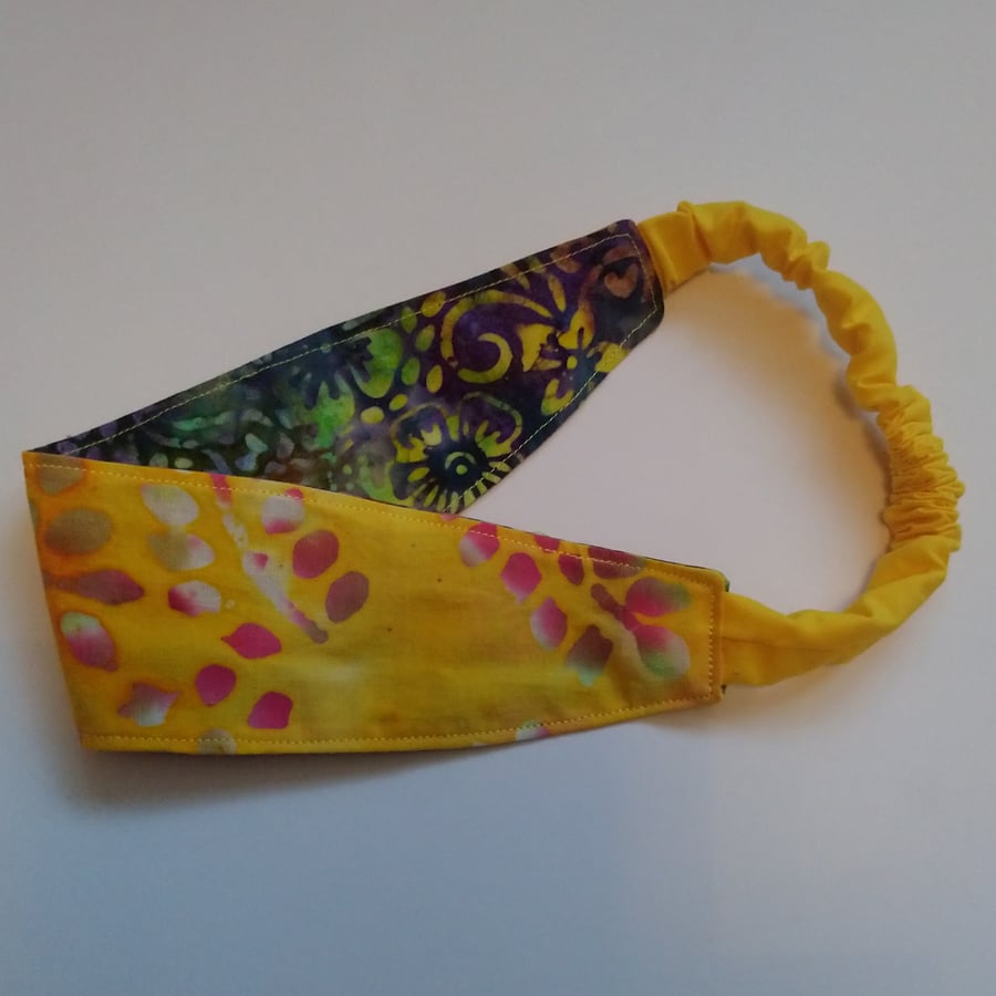 Yellow and Flower Batik Reversible Headband