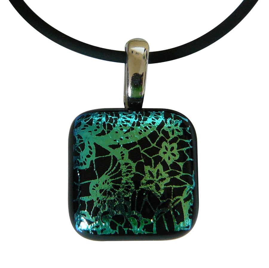 HANDMADE FUSED DICHROIC GLASS 'LACE' PENDANT.