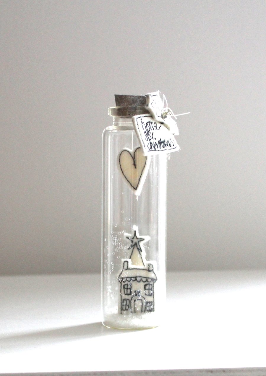 'Home for Christmas' Little House in a Bottle of Snow - Christmas Decoration