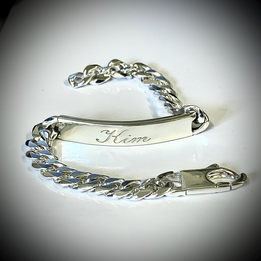 925 Sterling Silver 36mm X 8mm ID bar, 8.2mm Curb Bracelet. Heavyweight