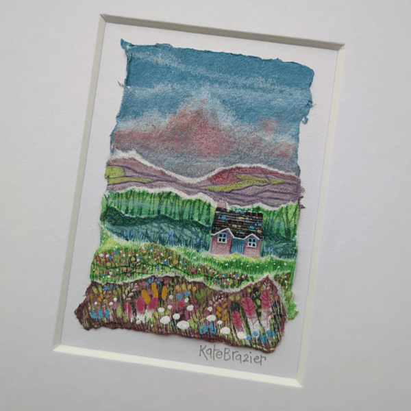 Heather Cottage - Original miniature collage. A5 Mounted