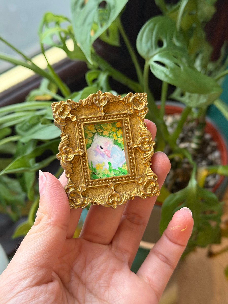 Pigeon acrylic painting in gold frame fridge magnet