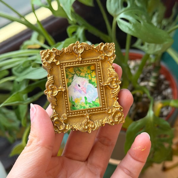 Pigeon acrylic painting in gold frame fridge magnet