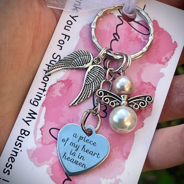 Cream A Piece of My Heart Is In Heaven Memorial Keyring Keychain 