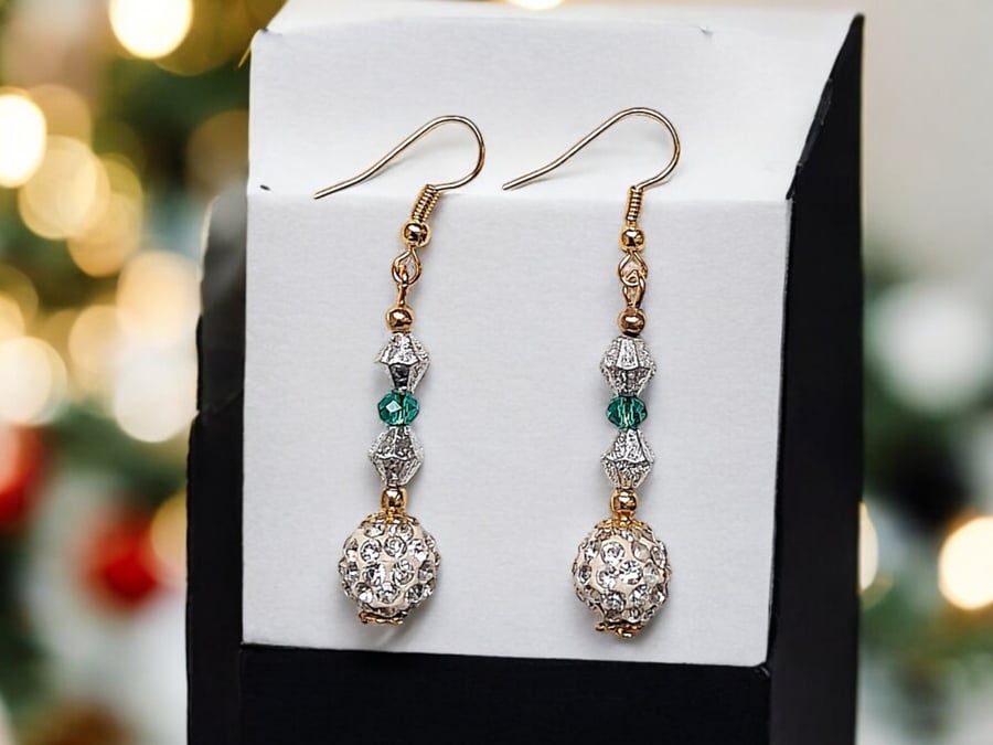 Shamballa crystal bead earrings, boho jewellery, sparkly earrings