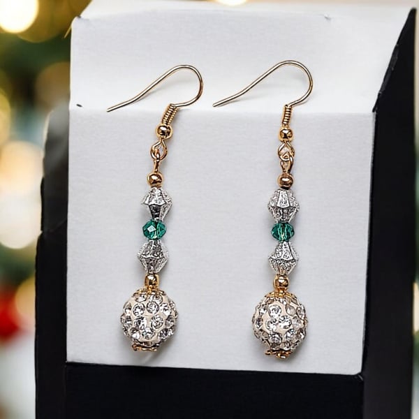 Shamballa crystal bead earrings, boho jewellery, sparkly earrings