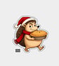 Unique Funny Christmas Sticker Xmas Decal - Cute Hedgehog With Pie
