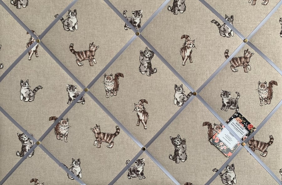 Handmade Bespoke Memo Notice Board With Cute Cats & Kittens Fabric