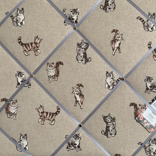 Handmade Bespoke Memo Notice Board With Cute Cats & Kittens Fabric