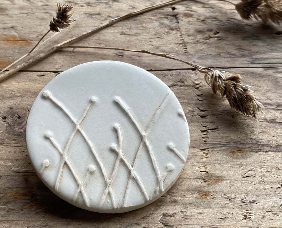 Handmade Pottery Seed Head White Brooch