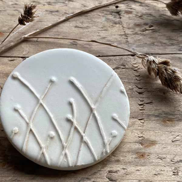 Handmade Pottery Seed Head White Brooch