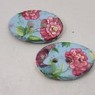 2 Blue Chintz Oval Ceramic Buttons