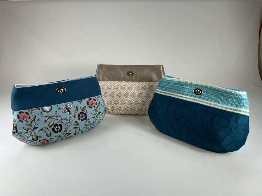 Handmade Fabric Twist Lock Pouch, Multi-Pattern Clutch, Small Cosmetic Bag, Eco 