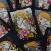 white raven in spring blossom - original aceo illustration