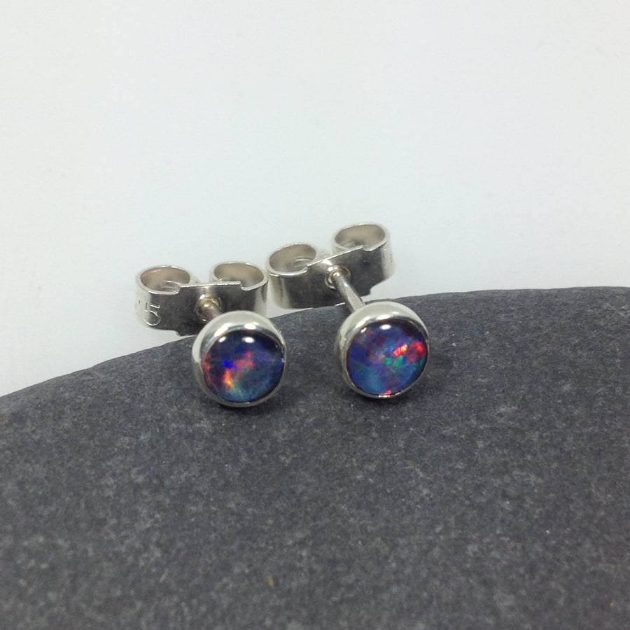 Opal stud earrings sterling silver, gemstone studs