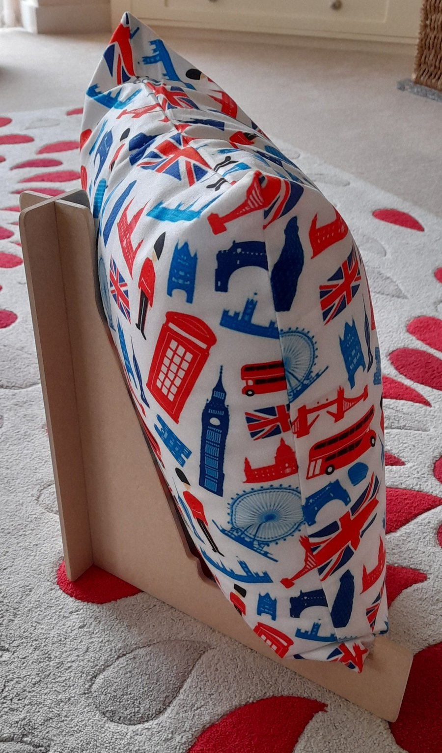 Cushion Display Stand. Flat packing - ideal for craft fairs & shop displays.