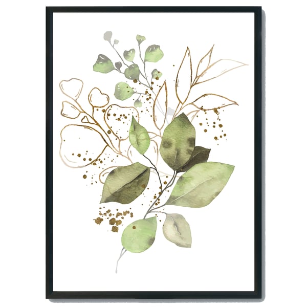 Greenery art print, eucalyptus wall decor, gold leaf wall art print