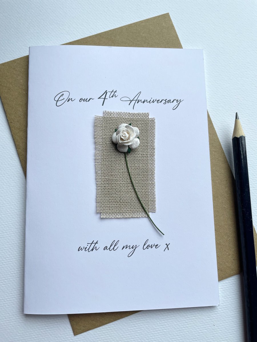 4th LINEN Anniversary Card Four Years Husband Wife Partner Traditional Gift
