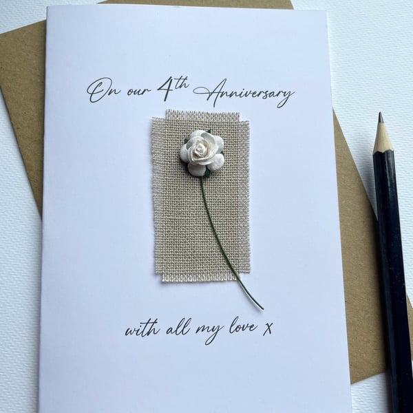 4th LINEN Anniversary Card Four Years Husband Wife Partner Traditional Gift