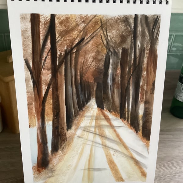 Winter Icy path scene watercolour painting