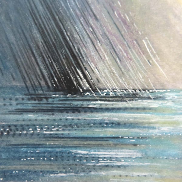 Storm at Sea original mixed media scene ready to frame A4