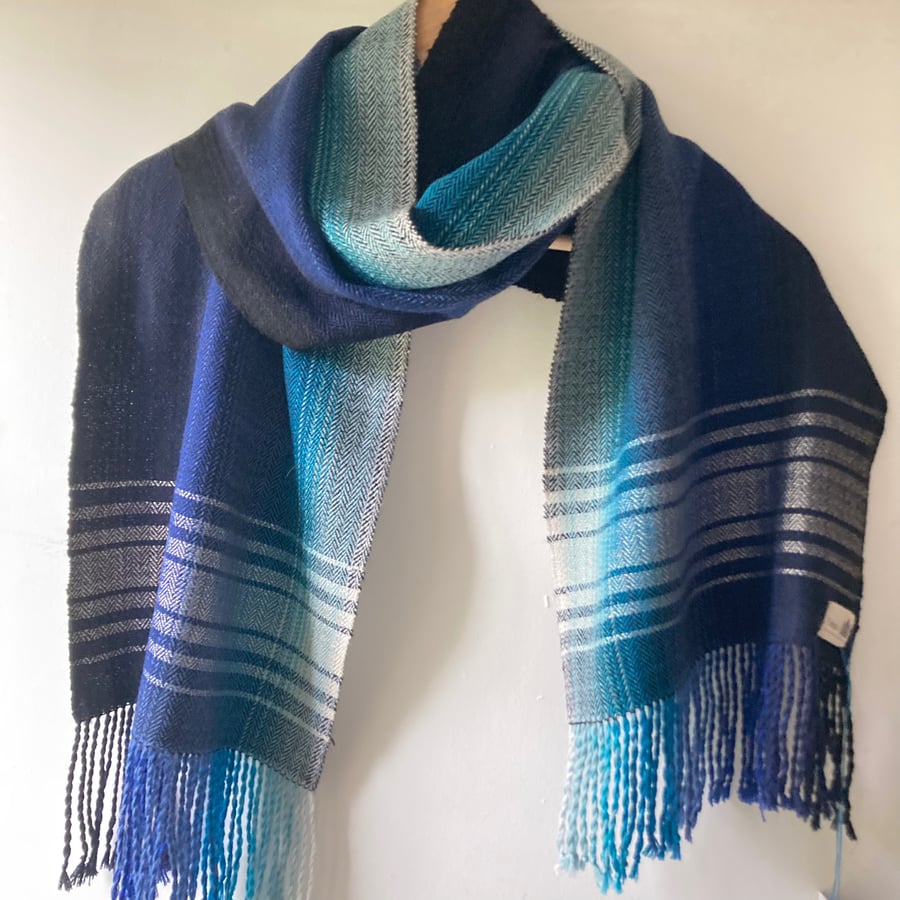 Deep Blue Sea Merino and Silk Handwoven Scarf