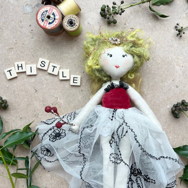Fairy handmade ornament - Thistle - reclaimed fabrics, tree topper