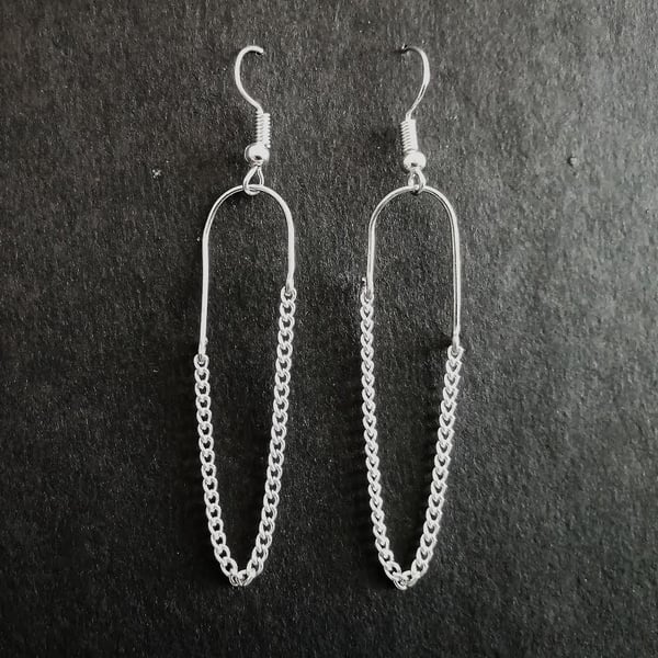 Silver chain dangle earrings, long silver drop earrings