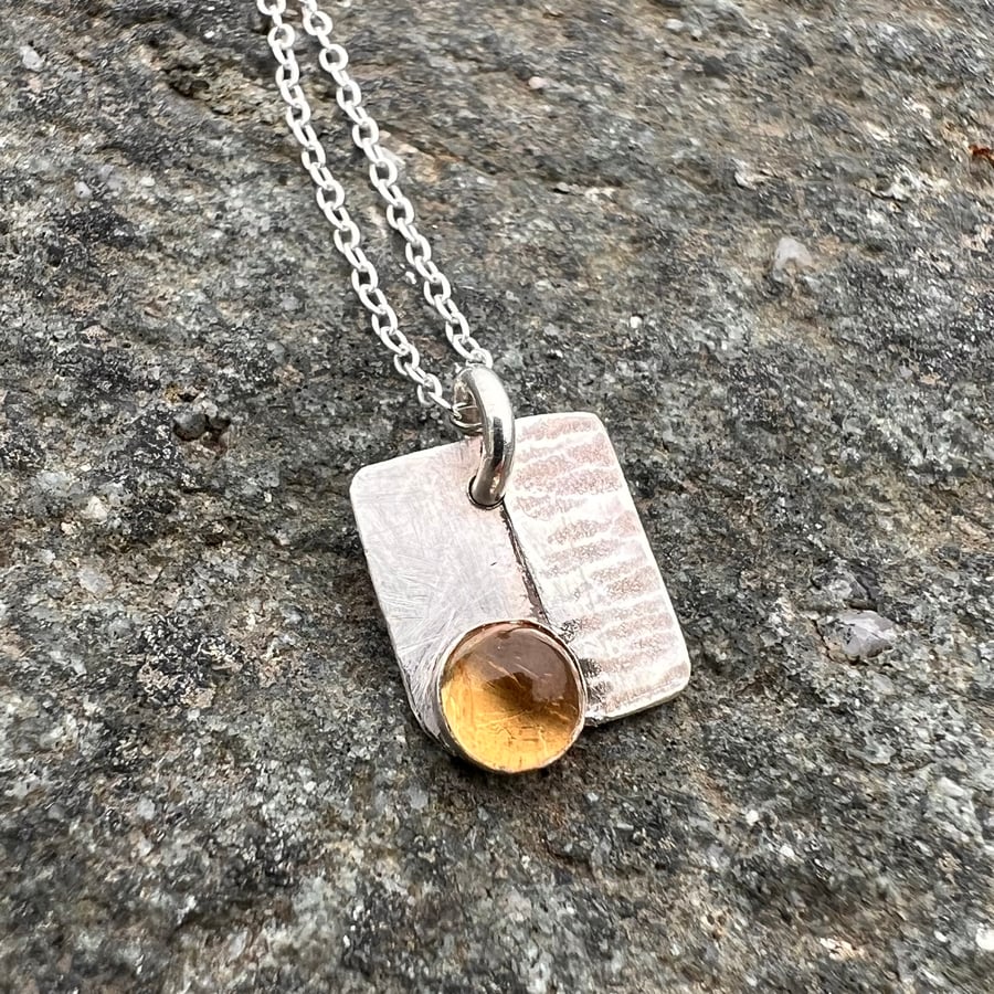  Citrine Necklace with Textured Silver