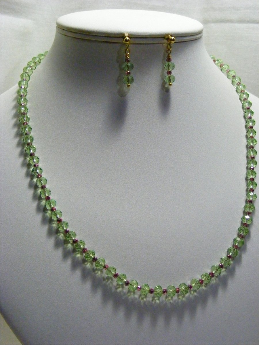 Green and Pink Crystal Jewellery Set