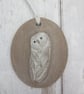 WALL DECORATION hand-built stoneware snowy owl plaque ornament in white - Image 5