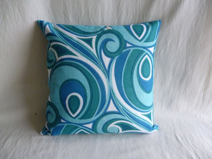 1960s turquoise funky cushion cover - Folksy