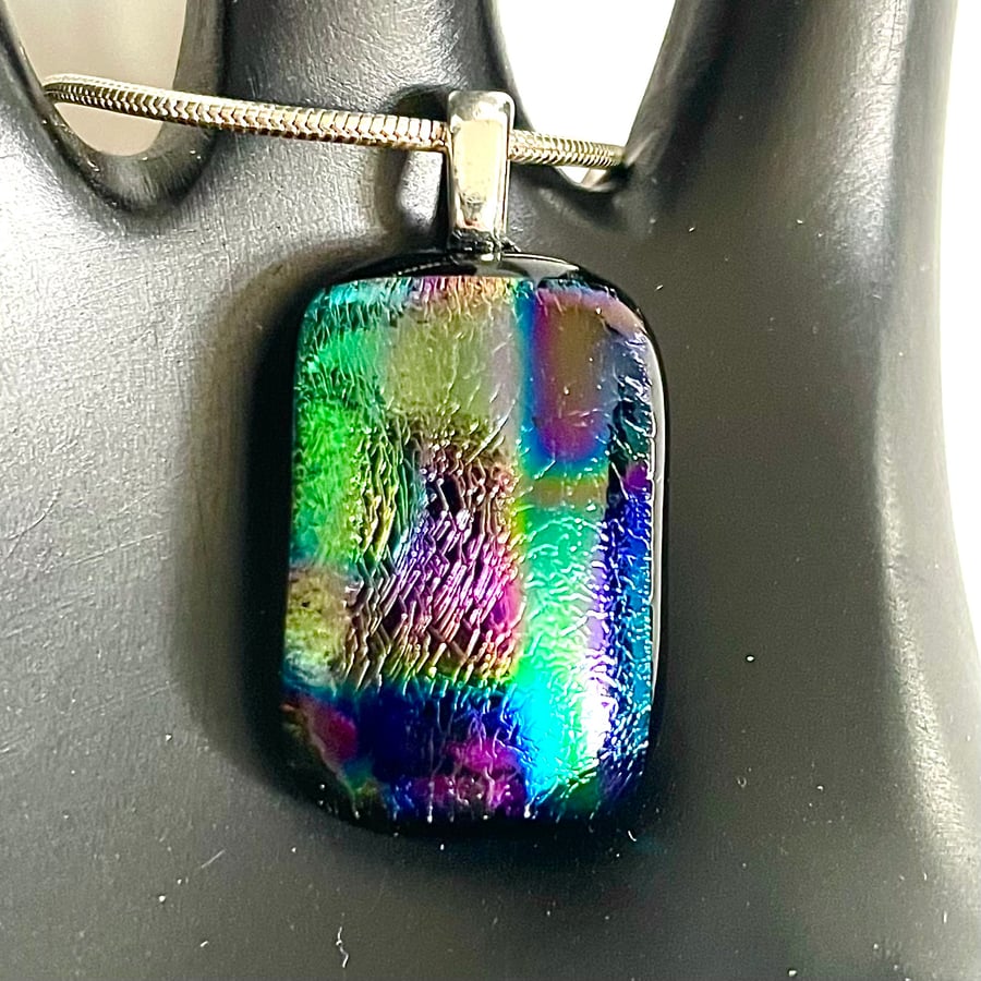Blue & Black Iridescent Dichroic Glass Pendant