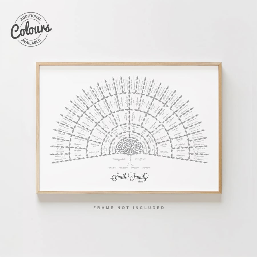 Personalized Family Tree Print, Custom Ancestral Fan Tree, Genealogy Gift