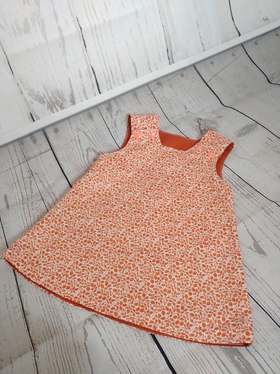 Libert Orange Print Reversible Pinafore Dress - Two Dresses in One