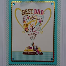 Handmade Card Best Dad in the World Birthday Father's Day Trophy